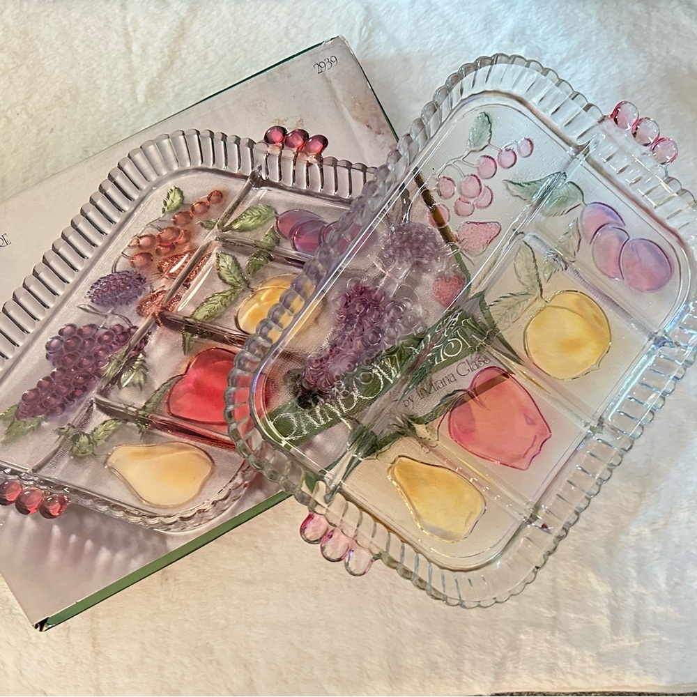 Vintage Pressed Indiana Glass 5-Section Fruit Design Relish Tray Serving Platter